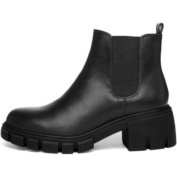 mysoft Women's Platform Chelsea Boots Lug Sole Slip On Chunky Block Heel - Picture 2 of 7